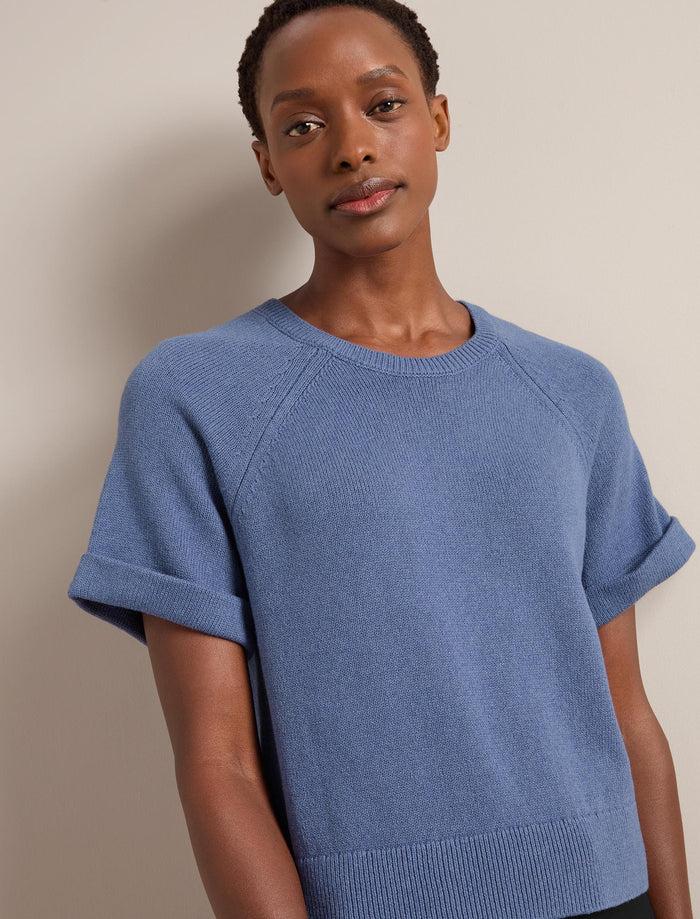 Cefinn Jerry Linen Blend Jumper - Denim Blue Knit