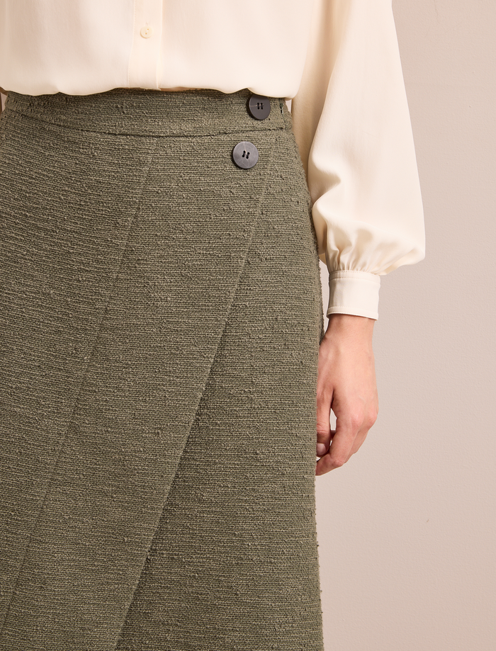 Cefinn Layla Boucle Tweed Maxi Skirt - Khaki Skirt