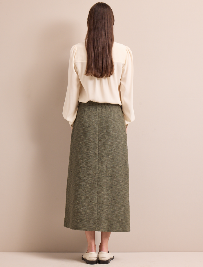 Cefinn Layla Boucle Tweed Maxi Skirt - Khaki Skirt