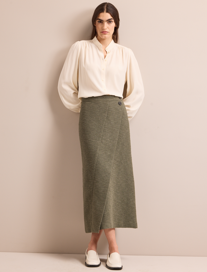 Cefinn Layla Boucle Tweed Maxi Skirt - Khaki Skirt