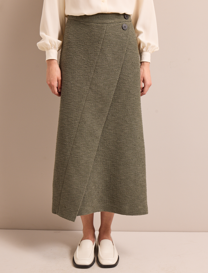 cefinn Layla Boucle Tweed Maxi Skirt - Khaki Skirt