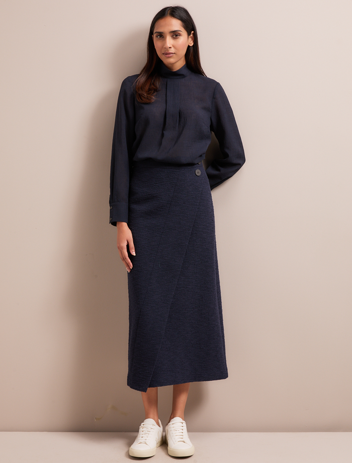 Cefinn Layla Boucle Tweed Maxi Skirt - Navy Skirt
