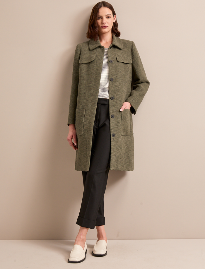 Cefinn Logan Bouclé Tweed Coat - Khaki Coat