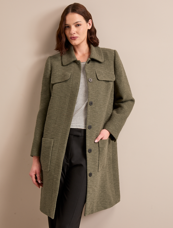Cefinn Logan Bouclé Tweed Coat - Khaki Coat