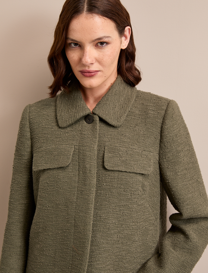 Cefinn Logan Bouclé Tweed Coat - Khaki Coat