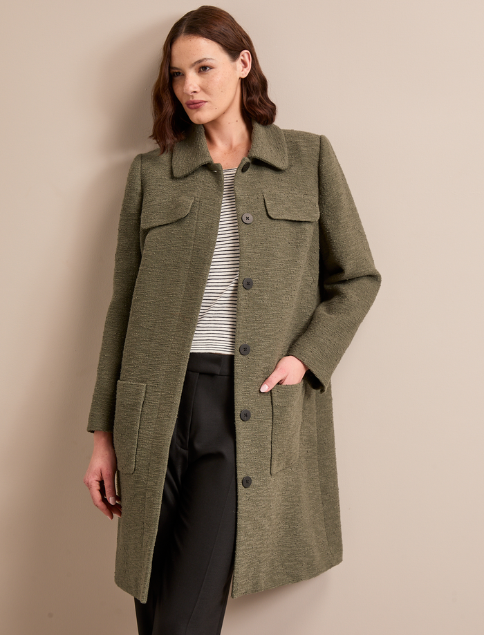 cefinn Logan Bouclé Tweed Coat - Khaki Coat