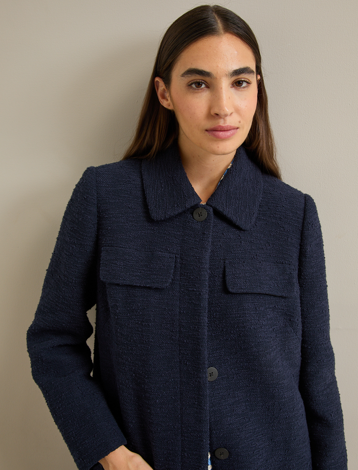 Cefinn Logan Bouclé Tweed Coat - Navy Coat