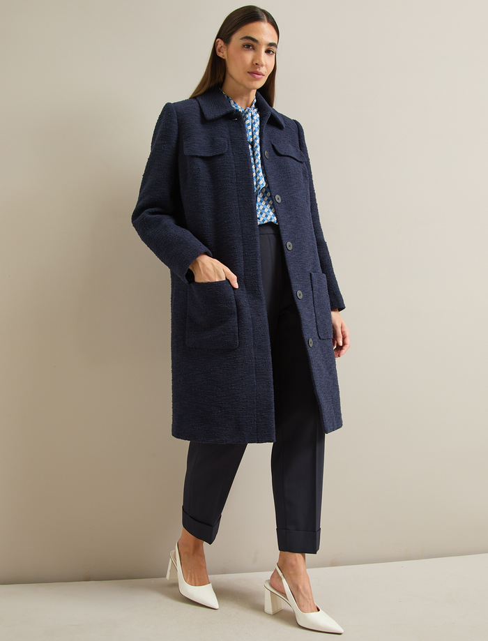 Cefinn Logan Bouclé Tweed Coat - Navy Coat