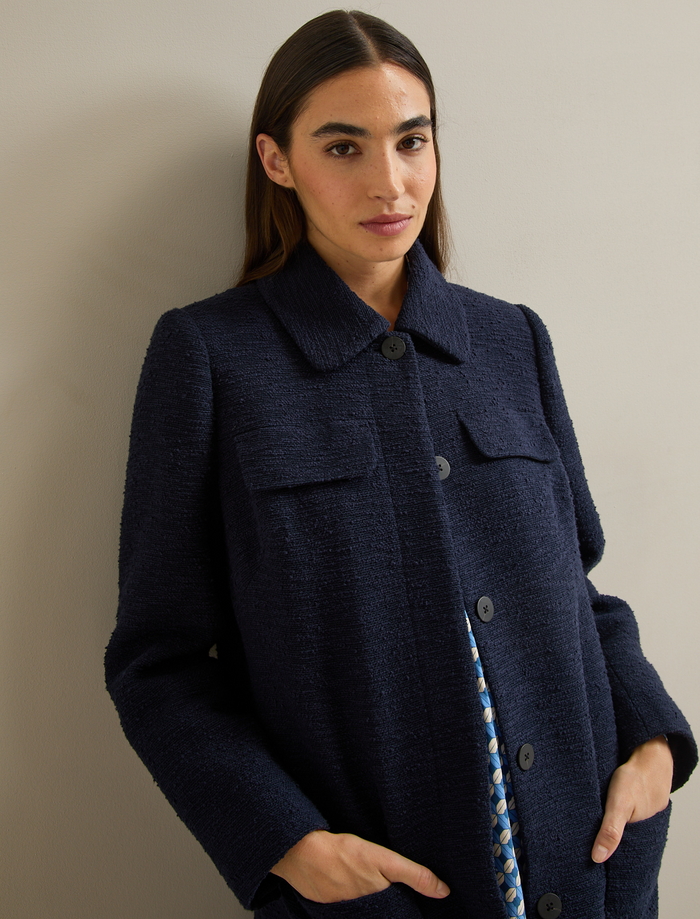 Cefinn Logan Bouclé Tweed Coat - Navy Coat