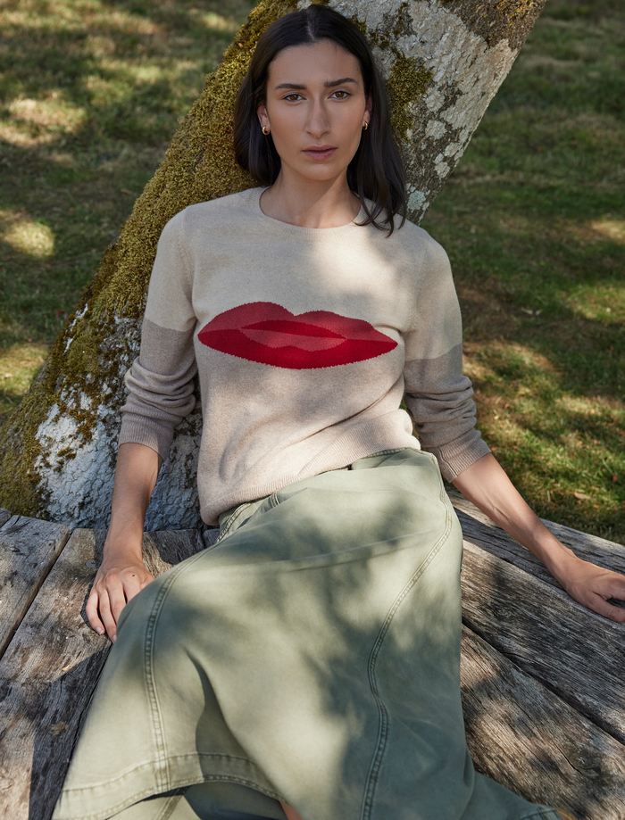 Cefinn Love Lips Cashmere Jumper - Cream Knit