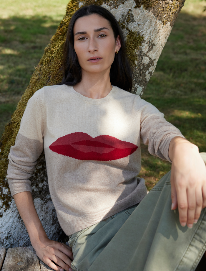 Cefinn Love Lips Cashmere Jumper - Cream Knit