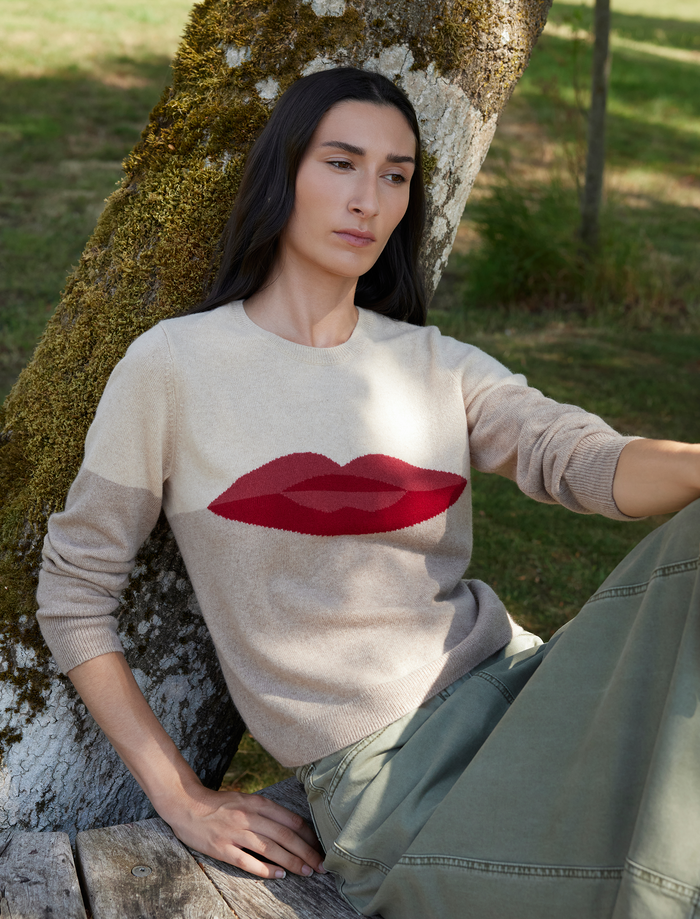 cefinn Love Lips Cashmere Jumper - Cream Knit