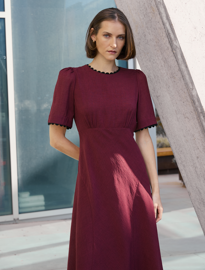 Cefinn Lucy Techni Voile Midi Dress - Burgundy Dress