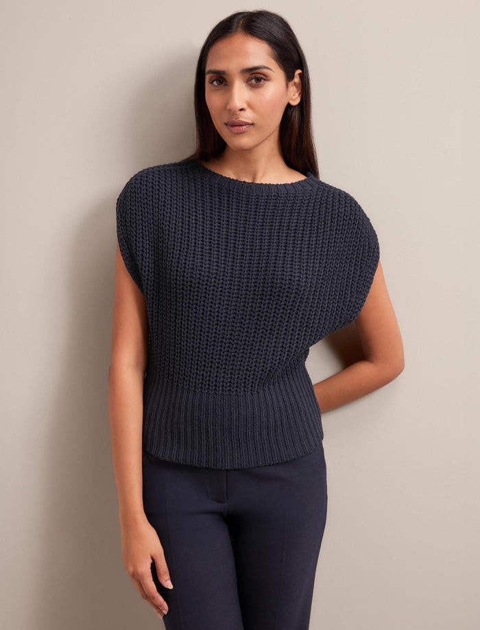 Cefinn Quinn Cotton Blend Vest - Navy Knit