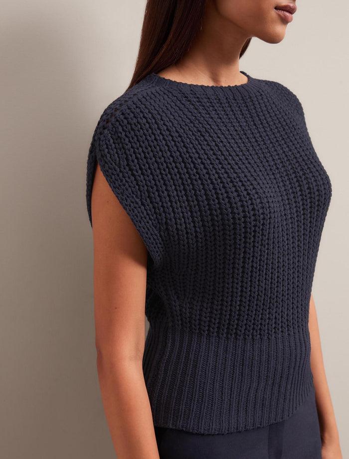 Cefinn Quinn Cotton Blend Vest - Navy Knit