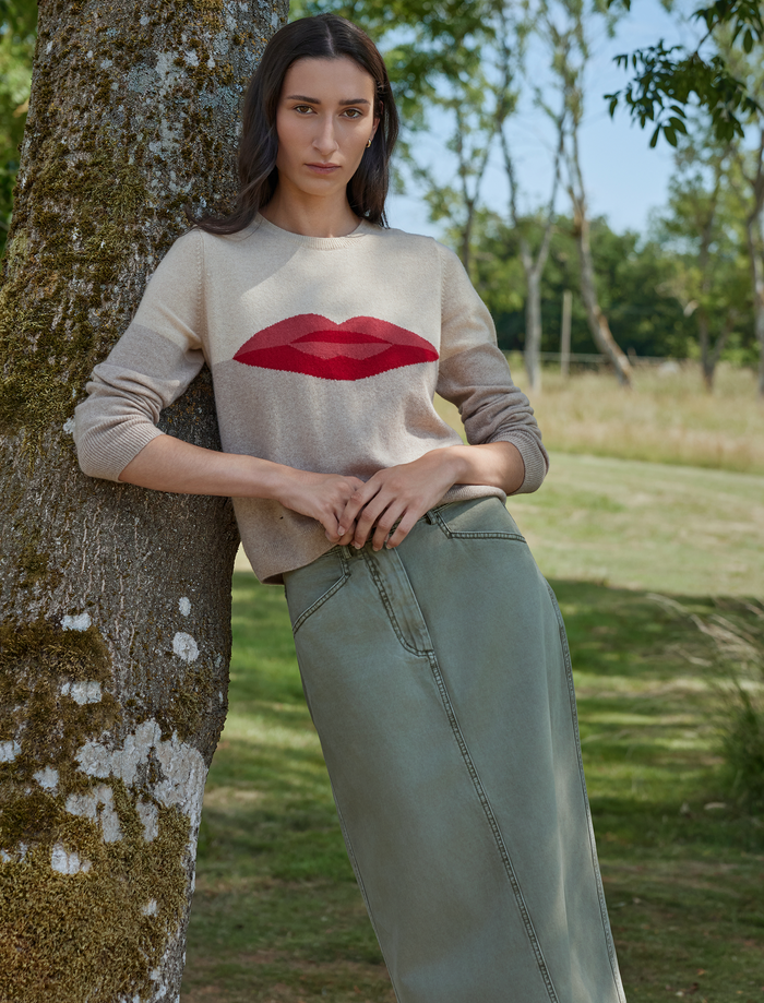 Cefinn Shona Cotton Twill Midi Skirt - Khaki Skirt