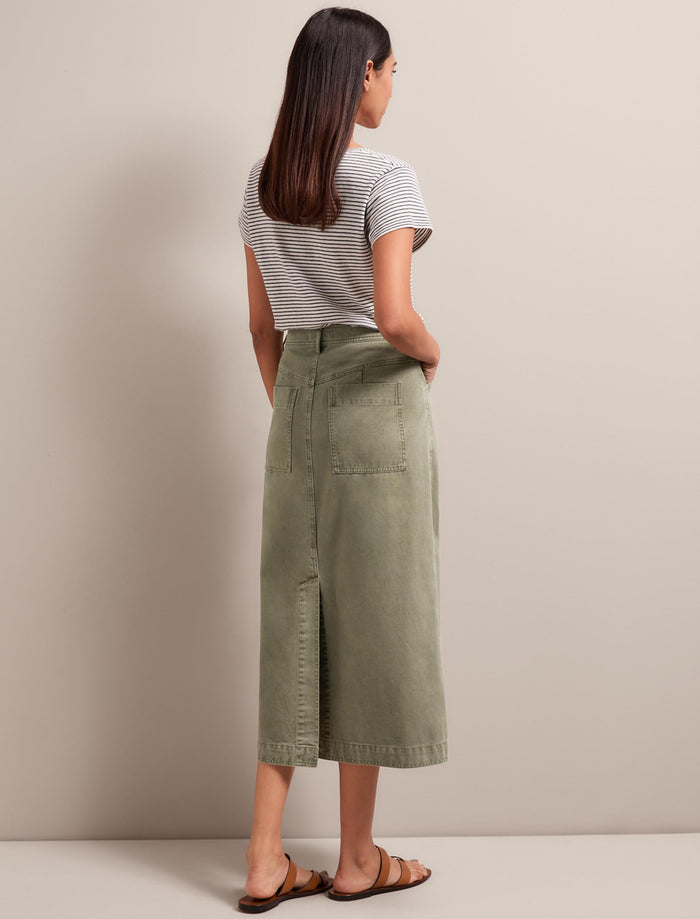 Cefinn Shona Cotton Twill Midi Skirt - Khaki Skirt