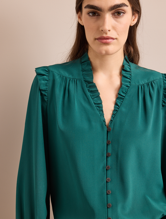 Cefinn Stella Silk Shirt - Dark Green Shirt