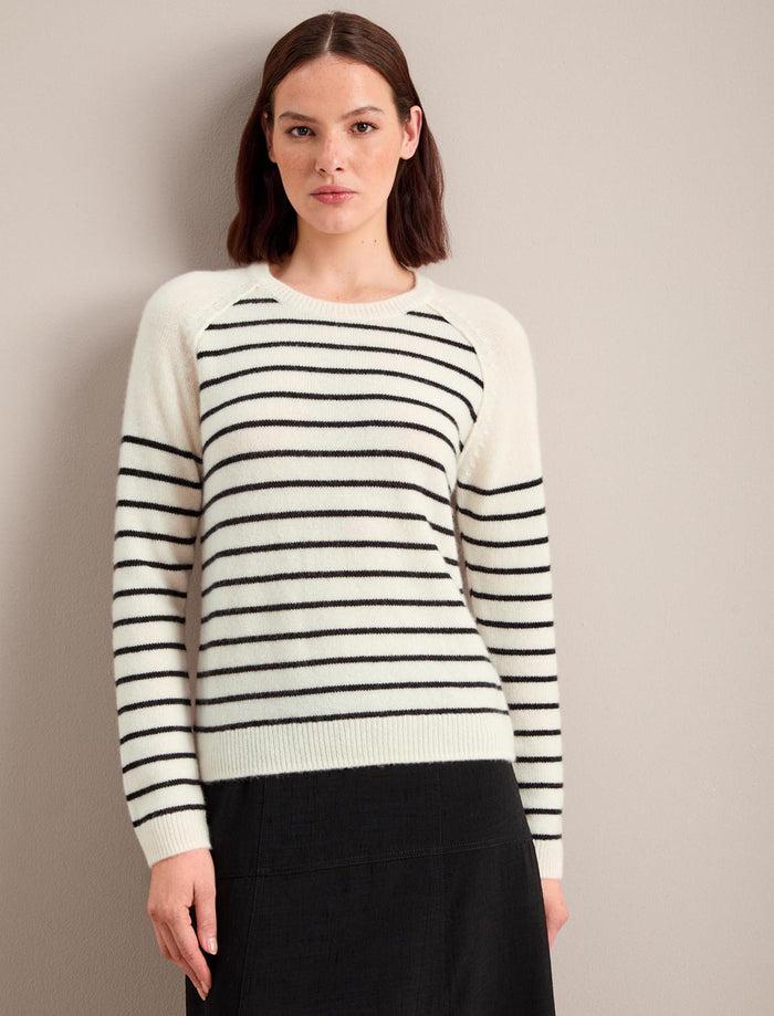 Cefinn Drew Cashmere Jumper - Cream Black Stripe Knit