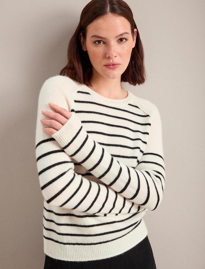 cefinn Drew Cashmere Jumper - Cream Black Stripe Knit