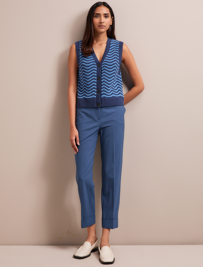 Cefinn Edie Cotton Waistcoat - Denim Blue Pale Blue Stripe Knit