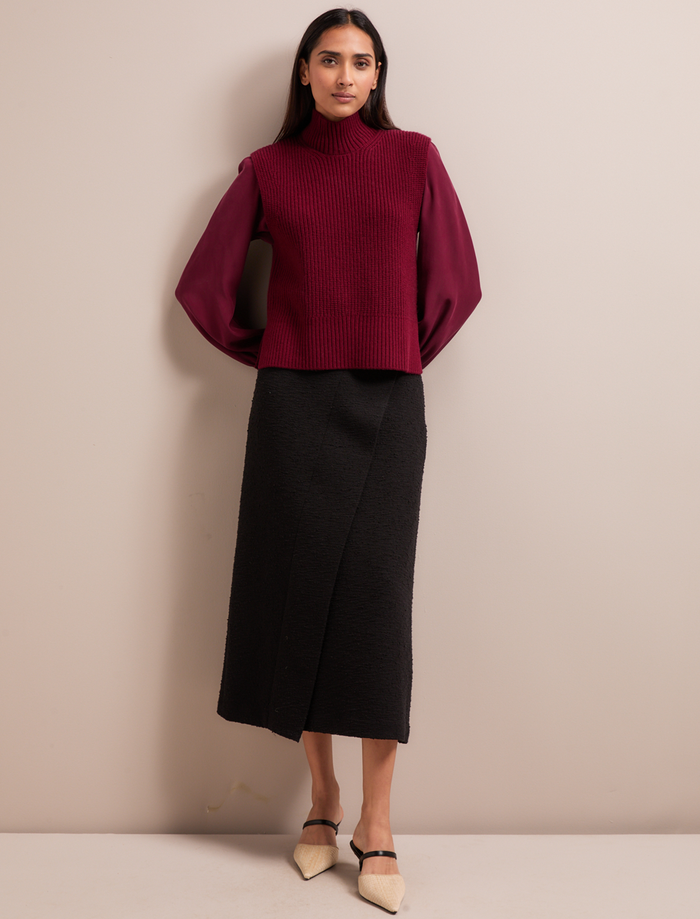 Cefinn Janie Cashmere Blend Funnel Neck Sleeveless Jumper - Burgundy Knit