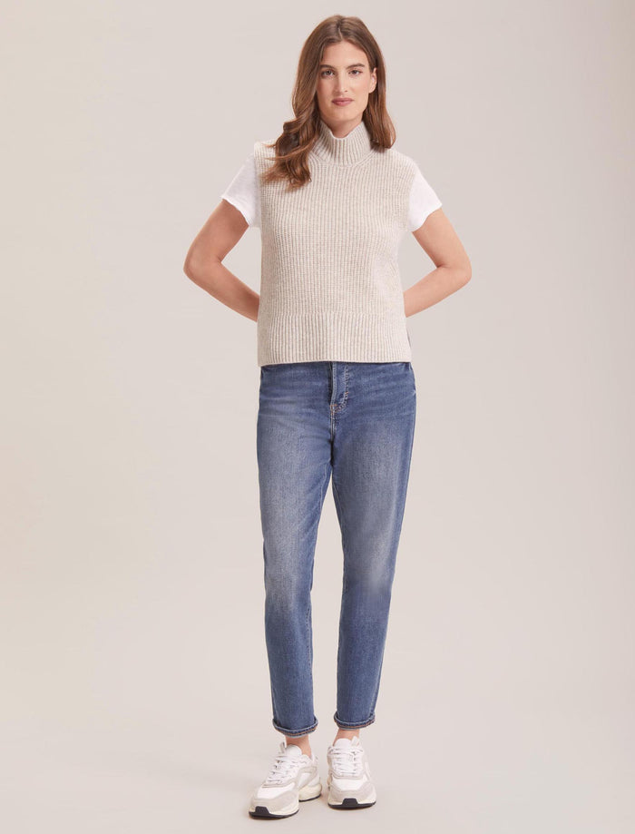Cefinn Janie Cashmere Blend Funnel Neck Sleeveless Jumper - Oatmeal Knit
