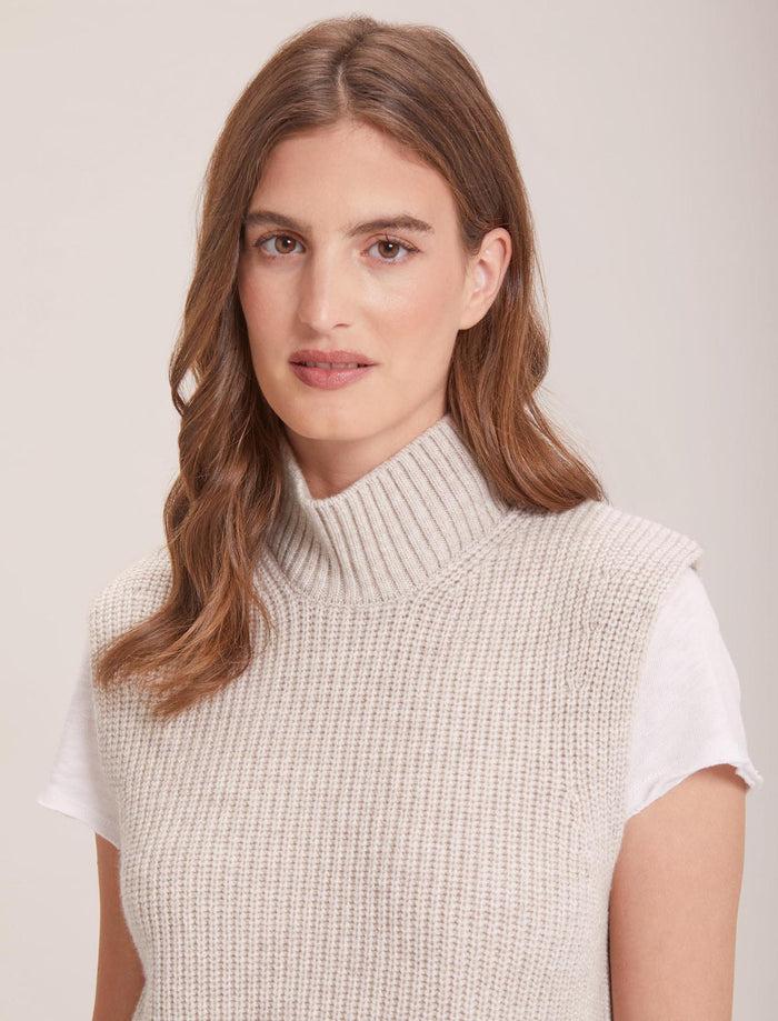 Cefinn Janie Cashmere Blend Funnel Neck Sleeveless Jumper - Oatmeal Knit