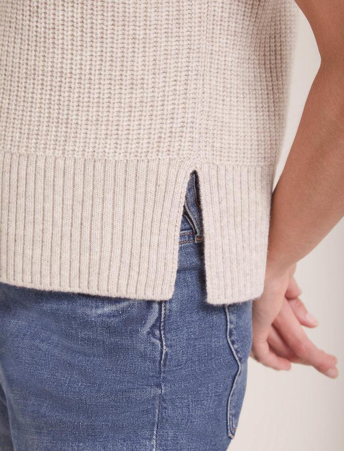 Cefinn Janie Cashmere Blend Funnel Neck Sleeveless Jumper - Oatmeal Knit