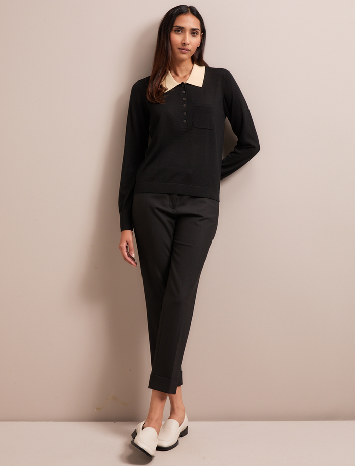 Cefinn Josie Merino Wool Blend Jumper - Black Cream Knit