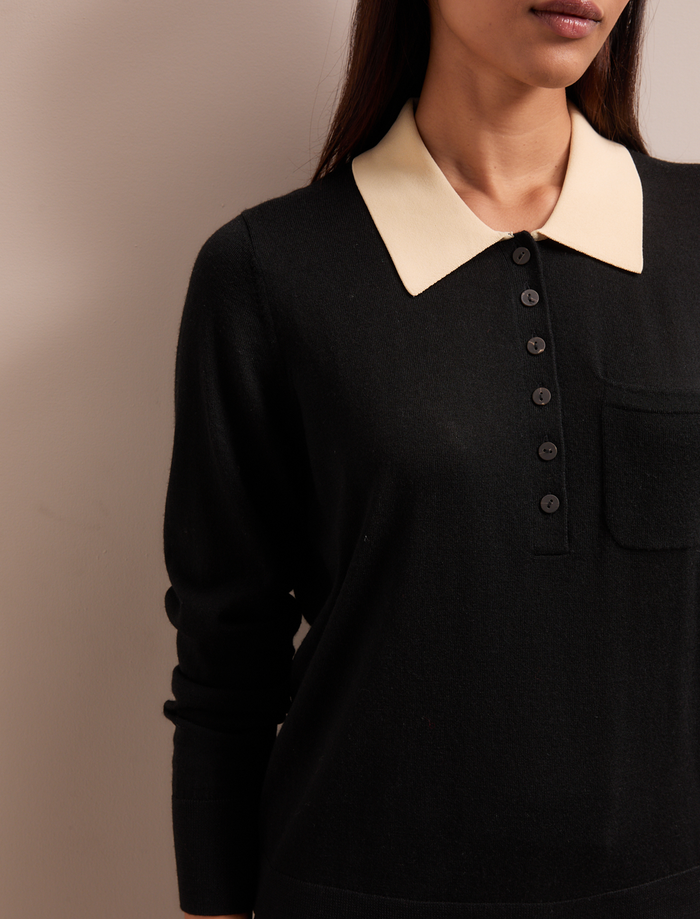 Cefinn Josie Merino Wool Blend Jumper - Black Cream Knit