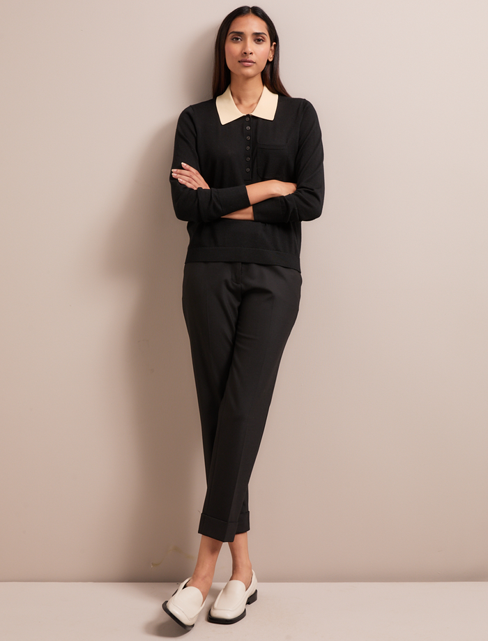 Cefinn Josie Merino Wool Blend Jumper - Black Cream Knit