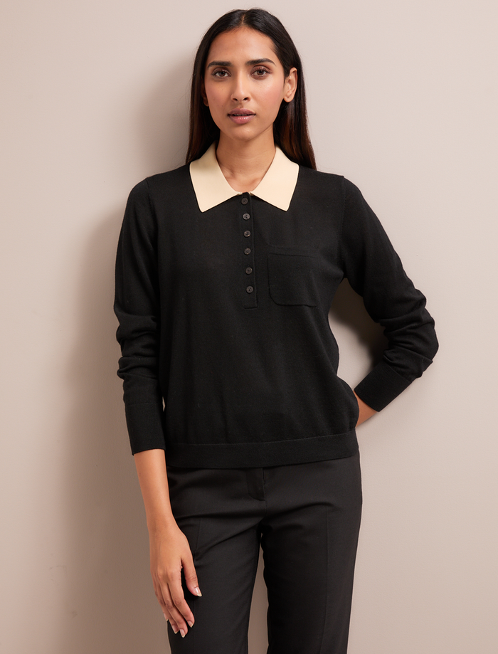 cefinn Josie Merino Wool Blend Jumper - Black Cream Knit