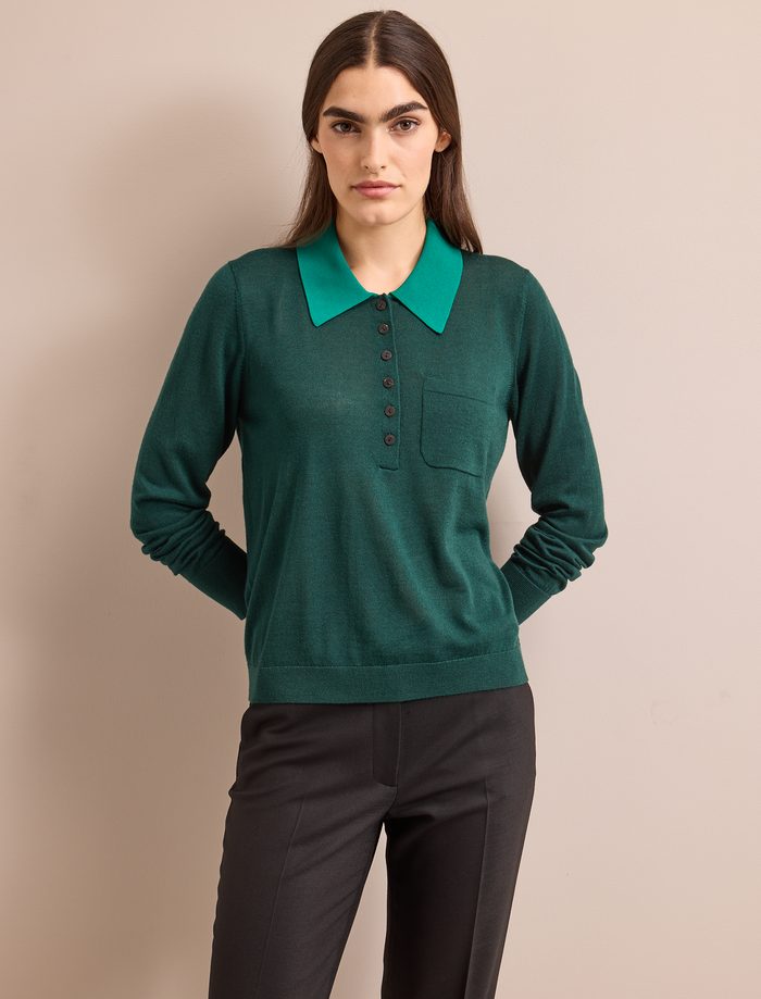 Cefinn Josie Merino Wool Blend Jumper - Dark Green Emerald Green Knit