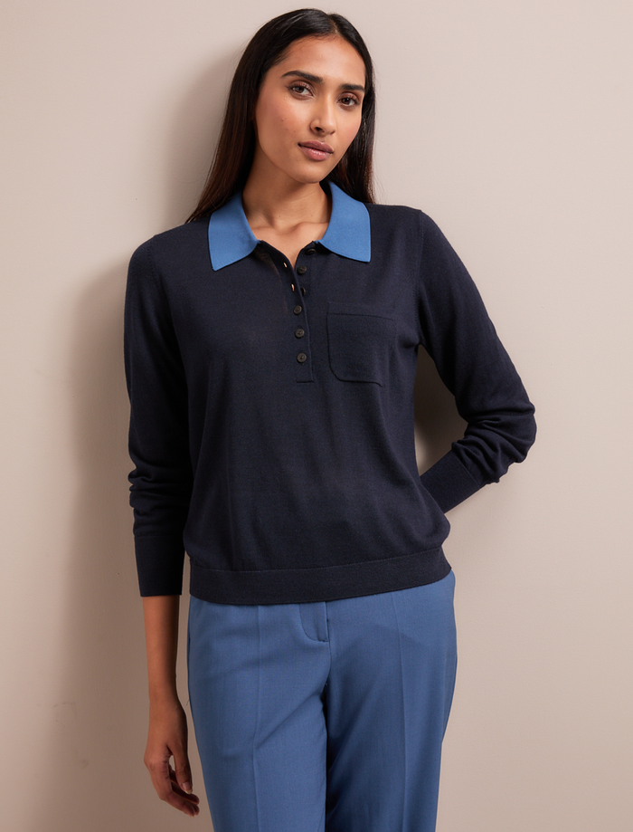 Cefinn Josie Merino Wool Blend Jumper - Navy Slate Blue Knit