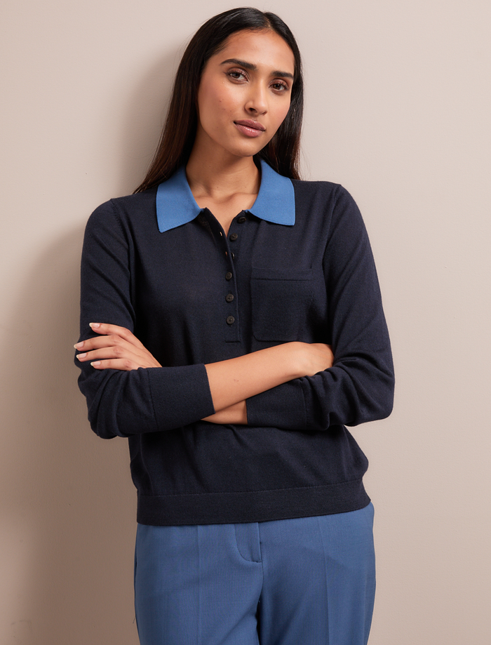 cefinn Josie Merino Wool Blend Jumper - Navy Slate Blue Knit