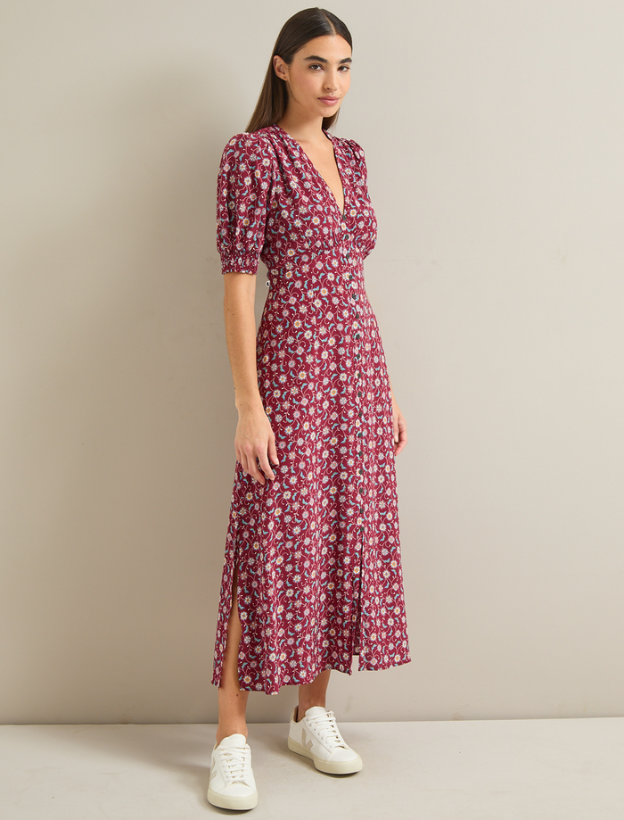 cefinn Julietta Silk Maxi Dress - Burgundy Trellis Print Dress