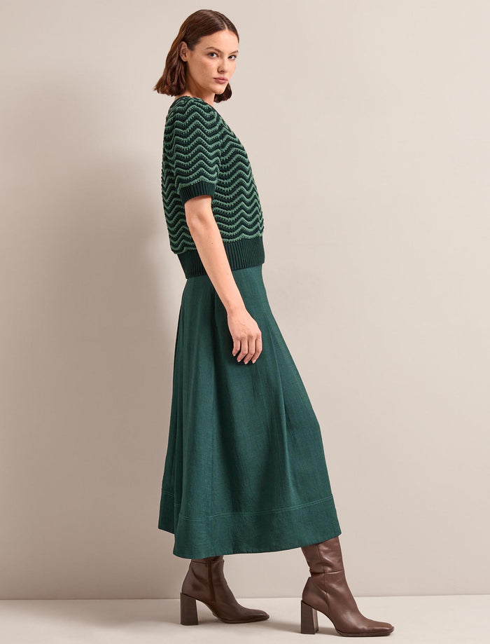 Cefinn June Cotton Short Sleeve Jumper - Dark Green Pale Green Stripe Knit