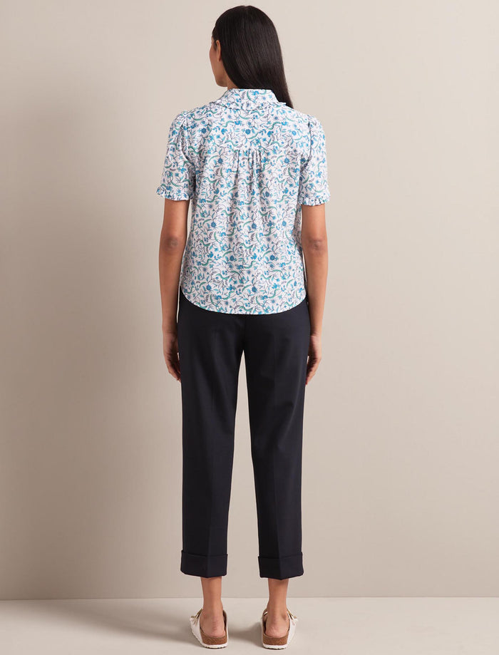 Cefinn Kitty Silk Blend Blouse - Blue Trailing Feather Print Blouse