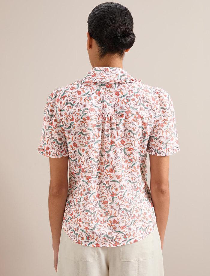 Cefinn Kitty Silk Blend Blouse - Red Trailing Feather Print Blouse