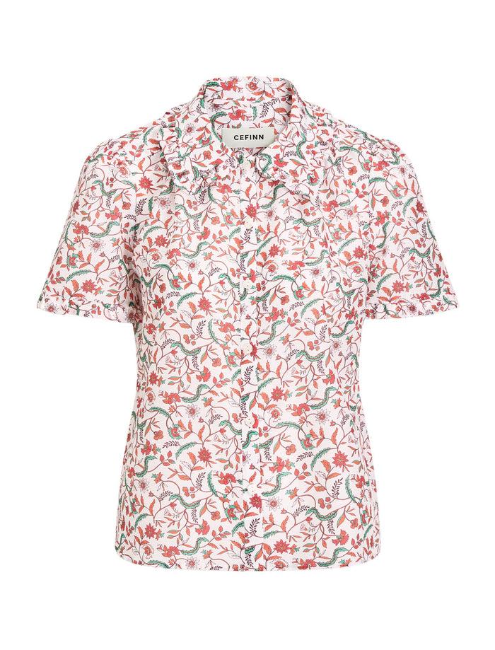 Cefinn Kitty Silk Blend Blouse - Red Trailing Feather Print Blouse