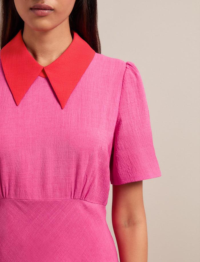 Cefinn Lydia Techni Voile Midi Dress - Hot Pink Crimson Dress