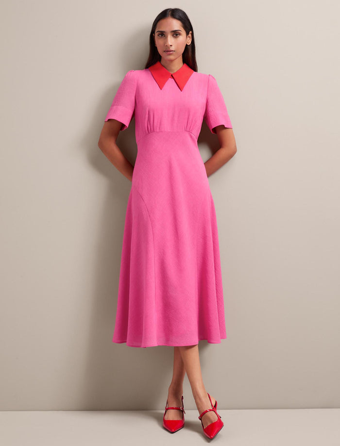 cefinn Lydia Techni Voile Midi Dress - Hot Pink Crimson Dress