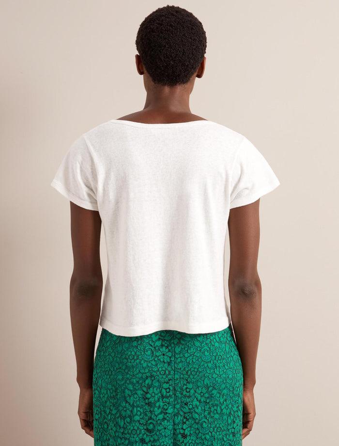 Cefinn Madison Linen Blend Round Neck Knit T-Shirt - White Knit