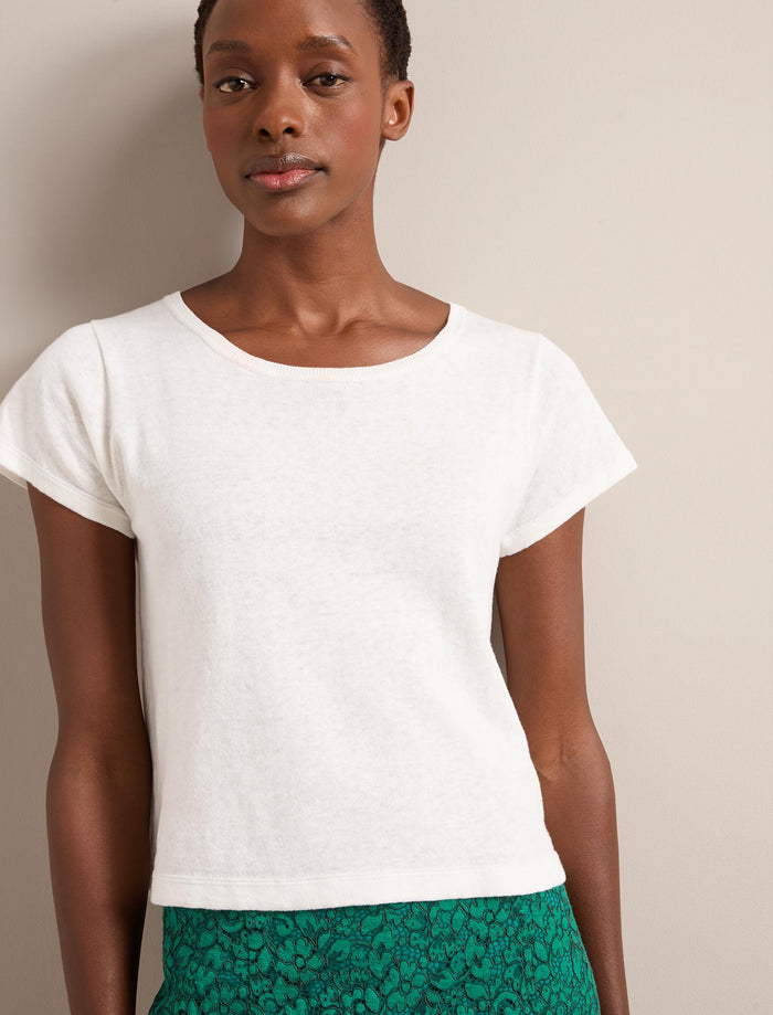 cefinn Madison Linen Blend Round Neck Knit T-Shirt - White Knit