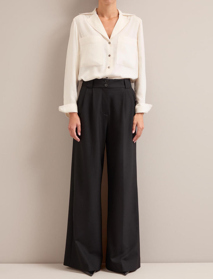 Cefinn Margot New Wool Wide Leg Trouser - Black Trouser