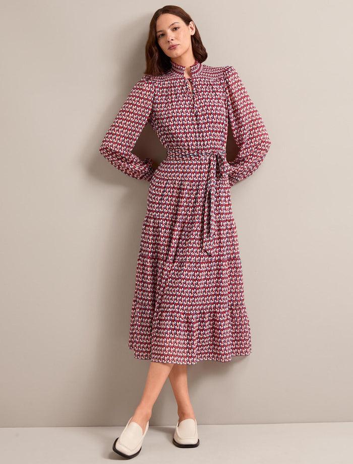 Cefinn Marina Maxi Dress - Burgundy Heart Geo Print Dress