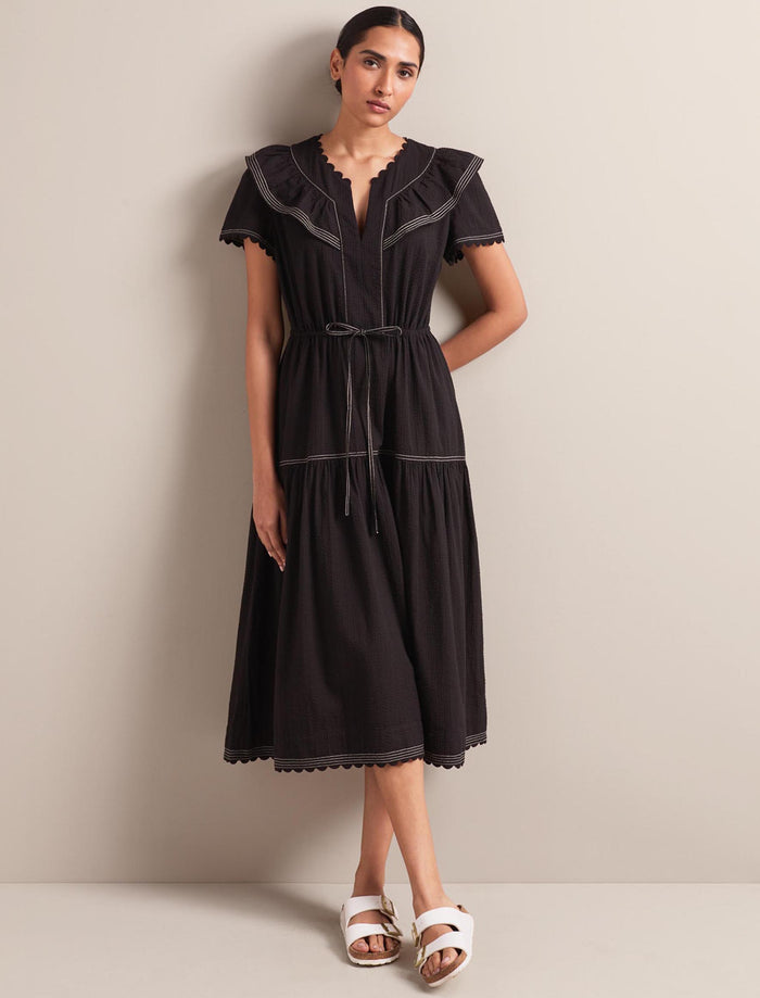 Cefinn Nessa Cotton Seersucker Maxi Dress - Black Dress