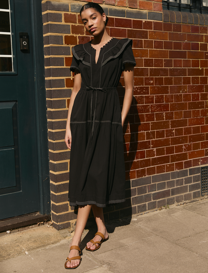 Cefinn Nessa Cotton Seersucker Maxi Dress - Black Dress