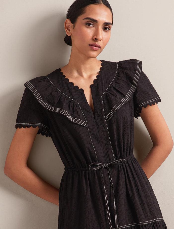 Cefinn Nessa Cotton Seersucker Maxi Dress - Black Dress